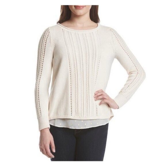LUCKY Brand Sweater Top M Medium Cream Gold Neat Back Details - Picture 3 of 11